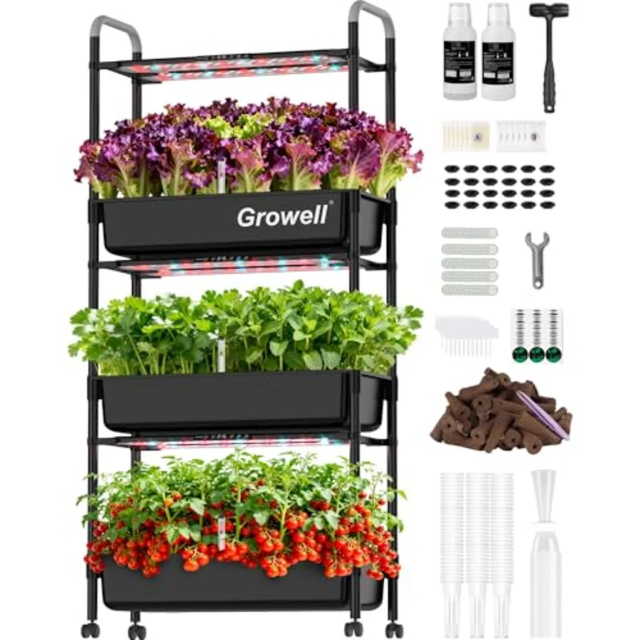 

Indoor herb gardening kit: 81-pod vertical hydroponics system with LED grow light, independent water pump, 42L capacity, movabl
