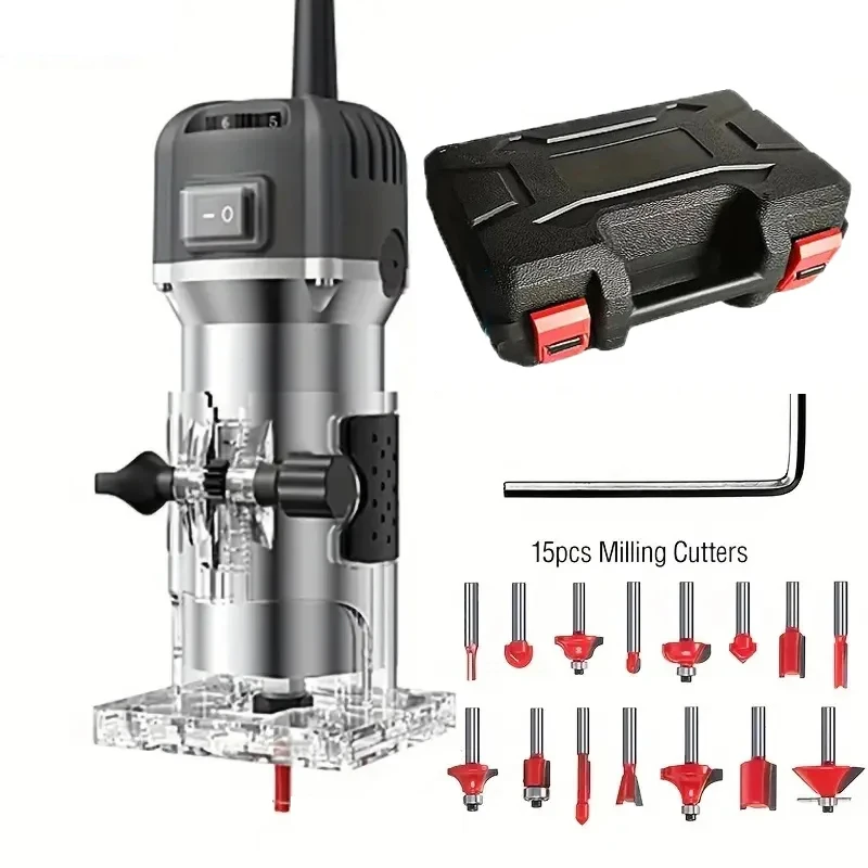 800W 33000RPM Handfräse Holzbearbeitungsmaschine Elektrischer Trimmer 6-Gang Holzschnitz- und Fräsmaschine Schlitzfräse Tischler-Elektrowerkzeug