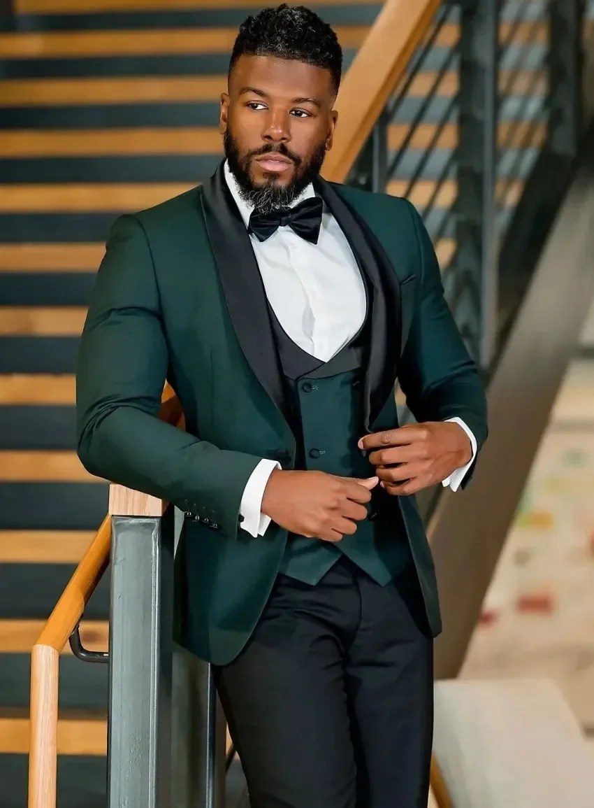 

Dark Green Groom Wear Wedding Tuxedos Slim Fit Classic Men Suits Prom Party Blazer Jacket Vest Pants Customized