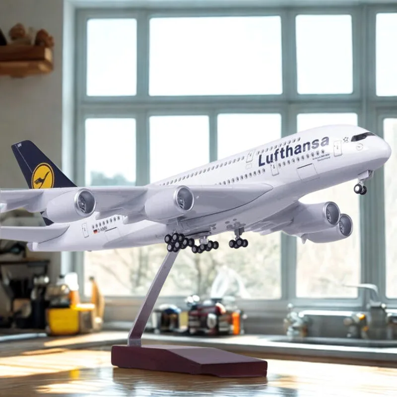 

1/160 Scale 46CM Airplane Model 380 A380 Lufthansa Airline Model W Light and Wheel Diecast Plastic Resin Plane Toy For Collectio