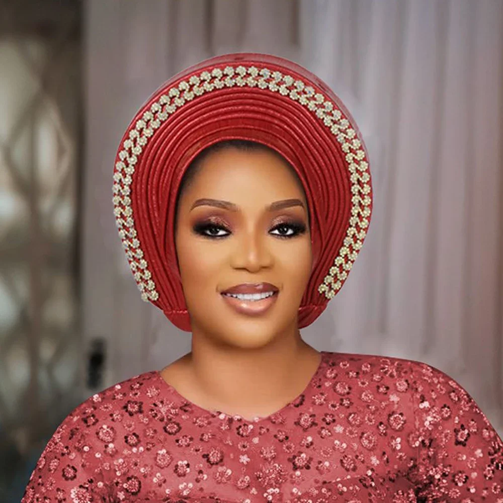 لامعة الماس قبعة عمامة للنساء جاهزة الأفريقية السيارات Gele ربطة الرأس نيجيريا الزفاف Autogeles رئيس التفاف الحجاب بونيه خوذة