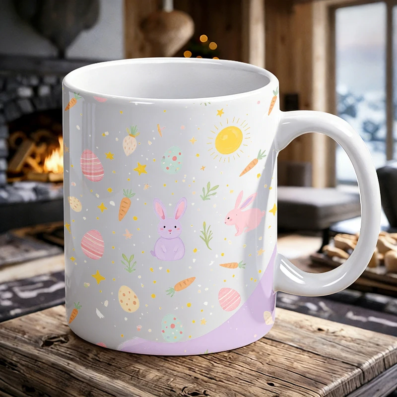 Springtime Whimsy A Pastel Easter Celebration with Bunnies, Eggs, and Blooms printed Mug Coffee Cup Ceramic Cup