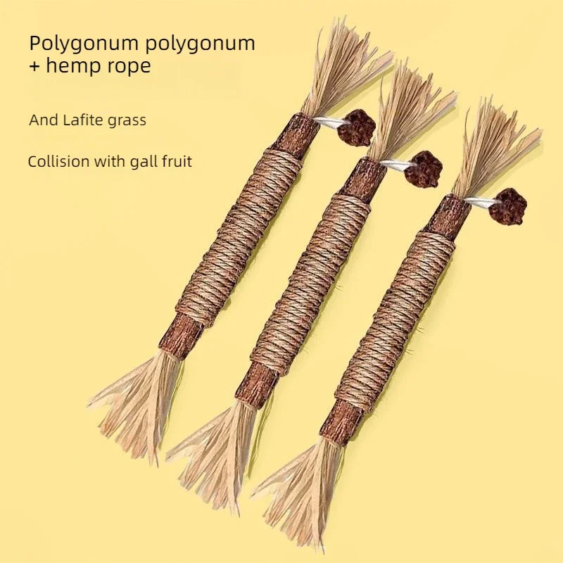 Pet Interactive Chew Sticks Cat Teeth Molar Cleaning Toy Polygonum Wood Gall Nut Raffia Silvervine Stick Hemp Rope Supplies