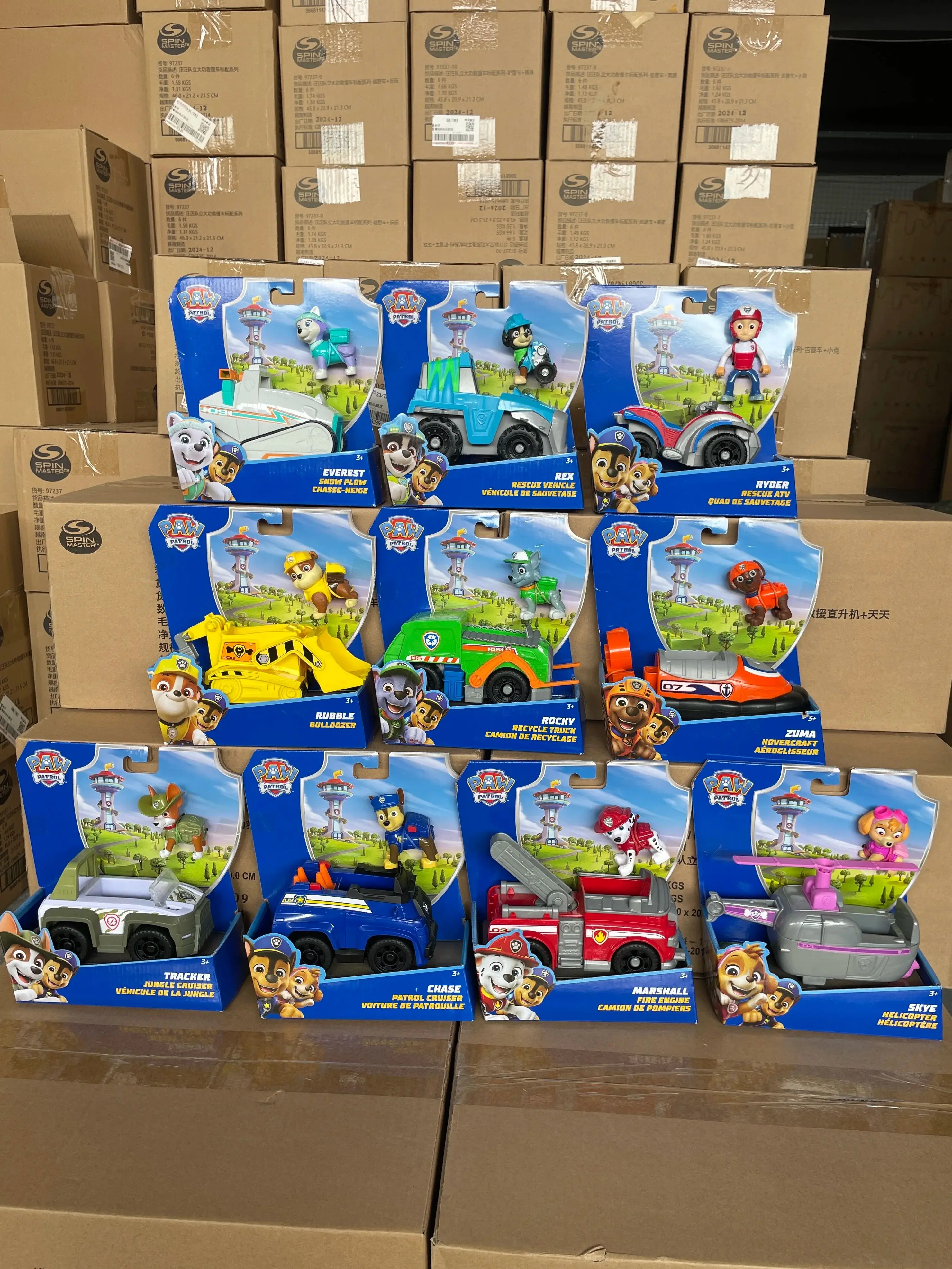 100 % echte Paw Patrol Kinderspielzeugfahrzeuge mit Actionfigur Hunde Anime Puppe Kindermodell Kindergeburtstag Weihnachtsgeschenk