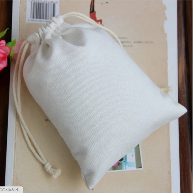 

100pcs cotton canvas small drawstring bag 8.5*18cm jewellery pouch, 2 colors printing custom logo bag ePacked shipping include