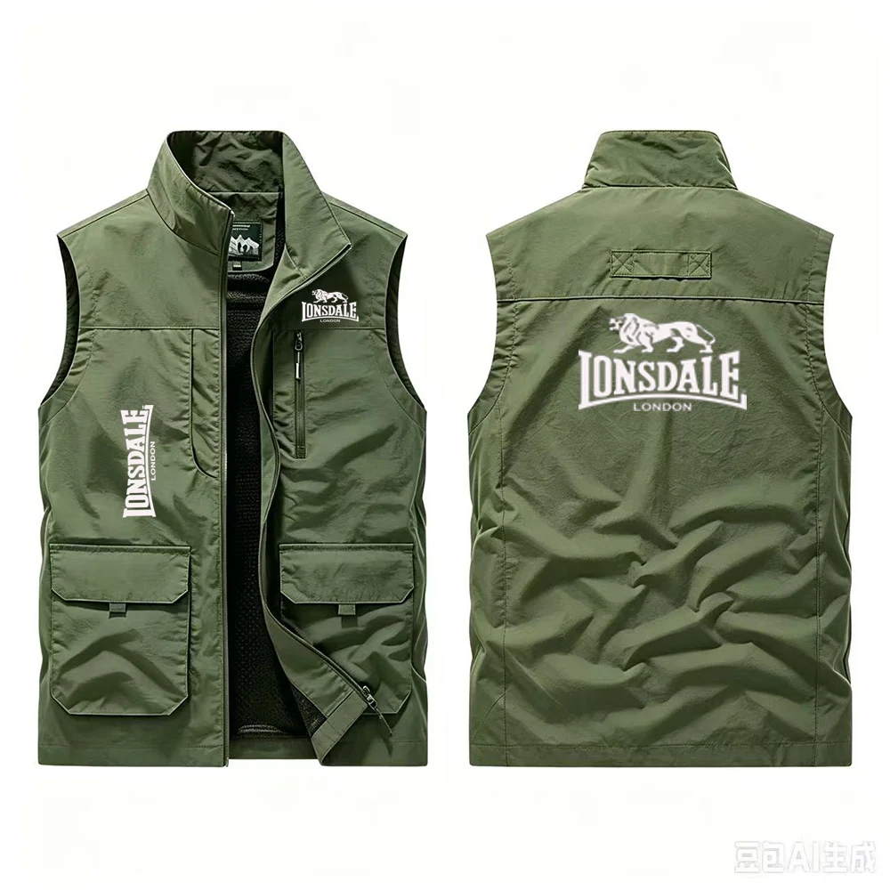 Longshdale Men's Outdoor Vest, Multi Pocket Quick Drying Casual Jacket, Polar Lining, Double-Sided Clothing with Logo, Thin Vest
