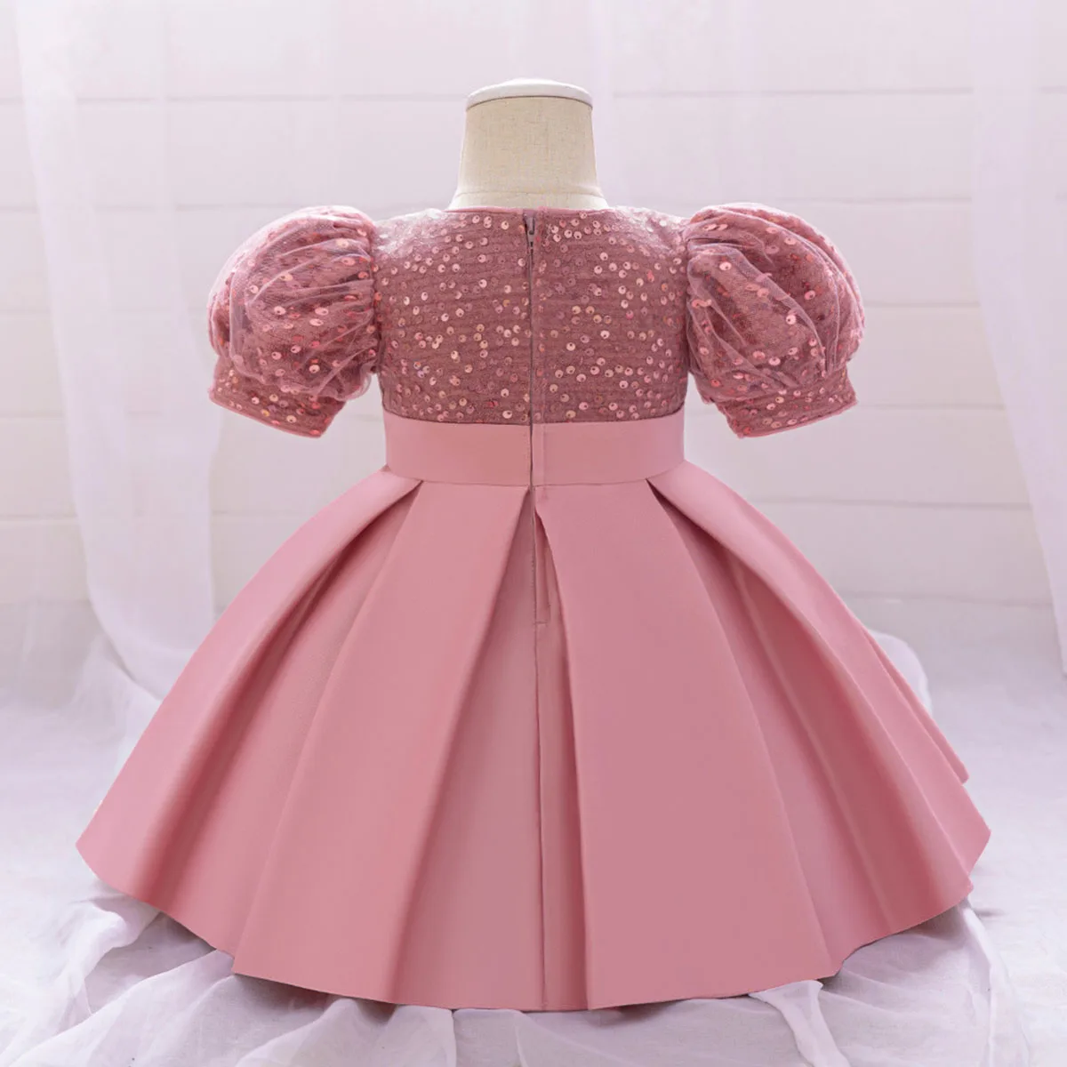 6M-4 Years Baby Toddler Puff Sleeves Flower Girl Birthday Party Graduation Ceremony Pageant Dress