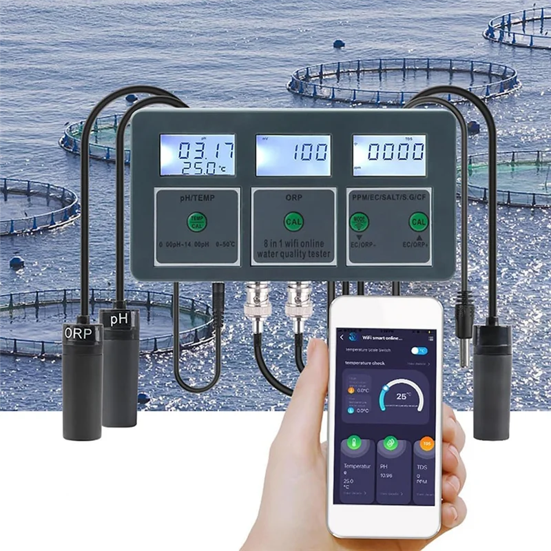 Tuya Wifi Water Quality  S.G/PH/EC/ORP/TDS/CF/SALT/TEMP Measuring Analyzer Water Monitor EU Plug