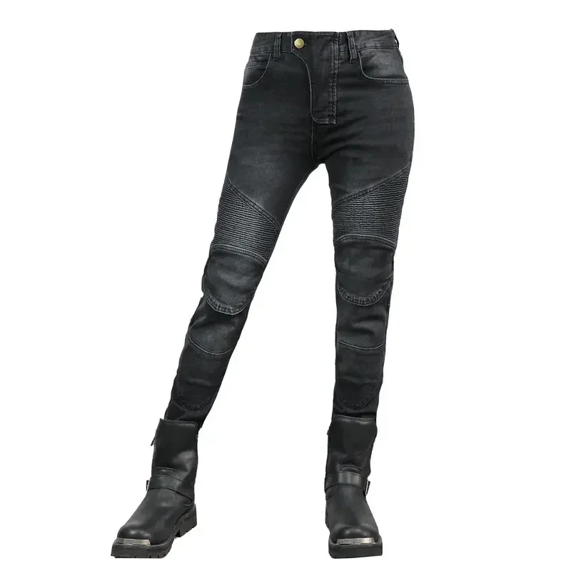 Motorcycle Pants Pantalon Moto Green Moto Jeans Woman Boyfriends Motorcycle Leisure Women's Jeans Blue Riding High Waist Jeans