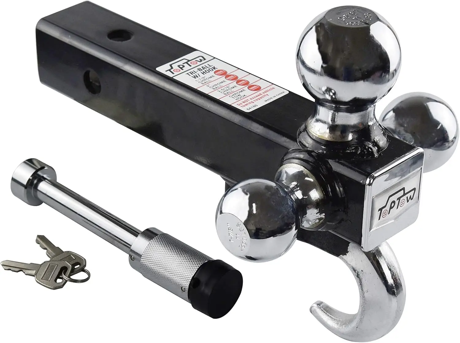 

64180L Trailer Hitch Triple Ball Mount, 2' Receiver, Chrome Balls, 2' Shank, 5/8' Lock