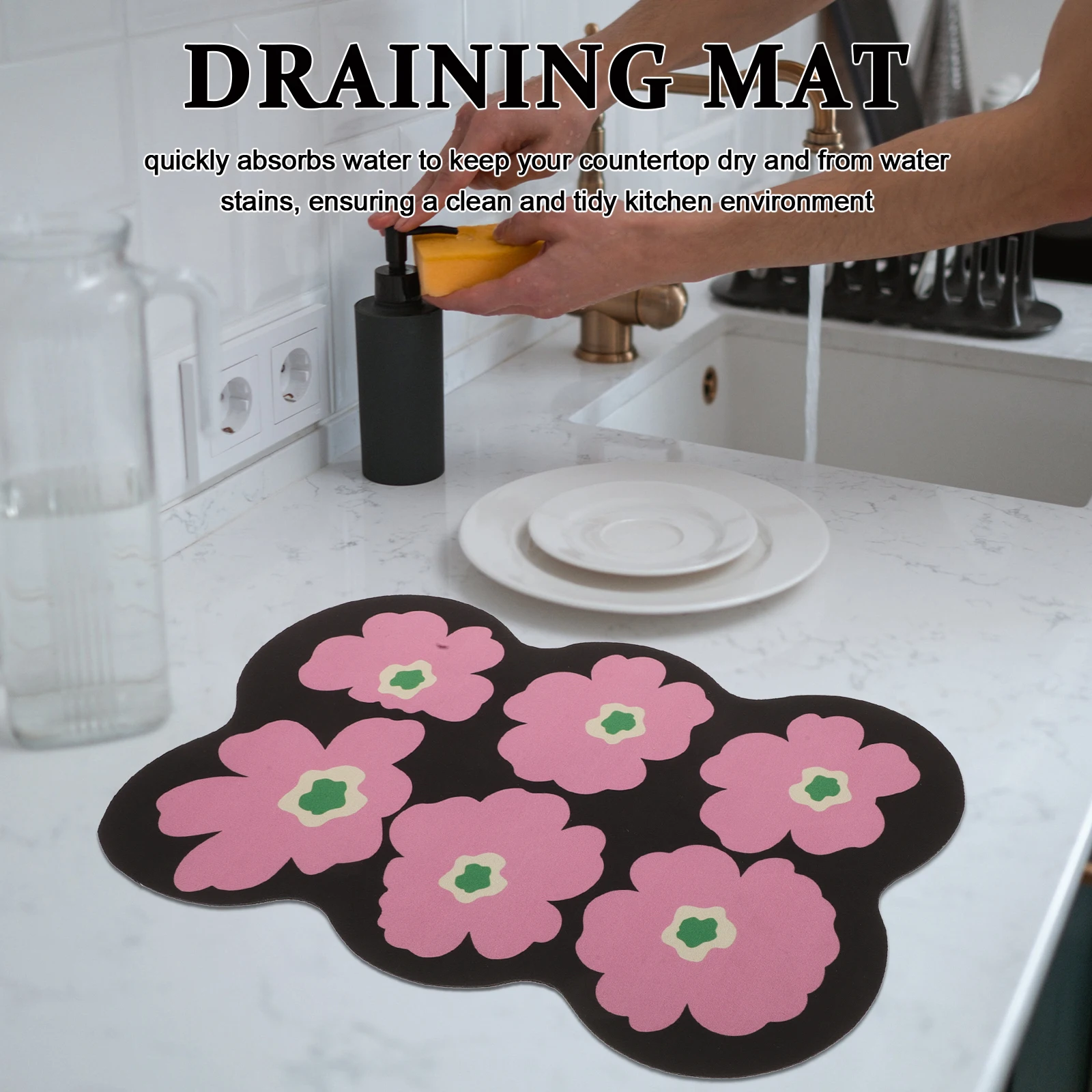 

Draining Mat Drying Absorbent Mats for Kitchen Sink Large Tray Sponge Holder Waterproof Under Sink Large Dish Drying Mat Dish
