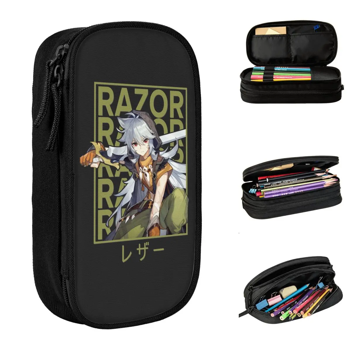 Razor Genshin Impact Pencil Case Classic Pen Bags Student Large Storage Students School Gift Pencil Box