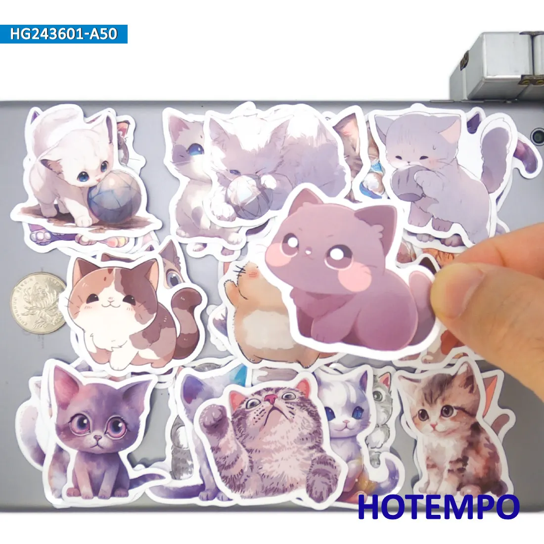 20/30/50Pieces, Cat Stickers, Watercolor Painting Style, Cute Kitten Cartoon Animals, for DIY Creative Decoration, Funny Sticker