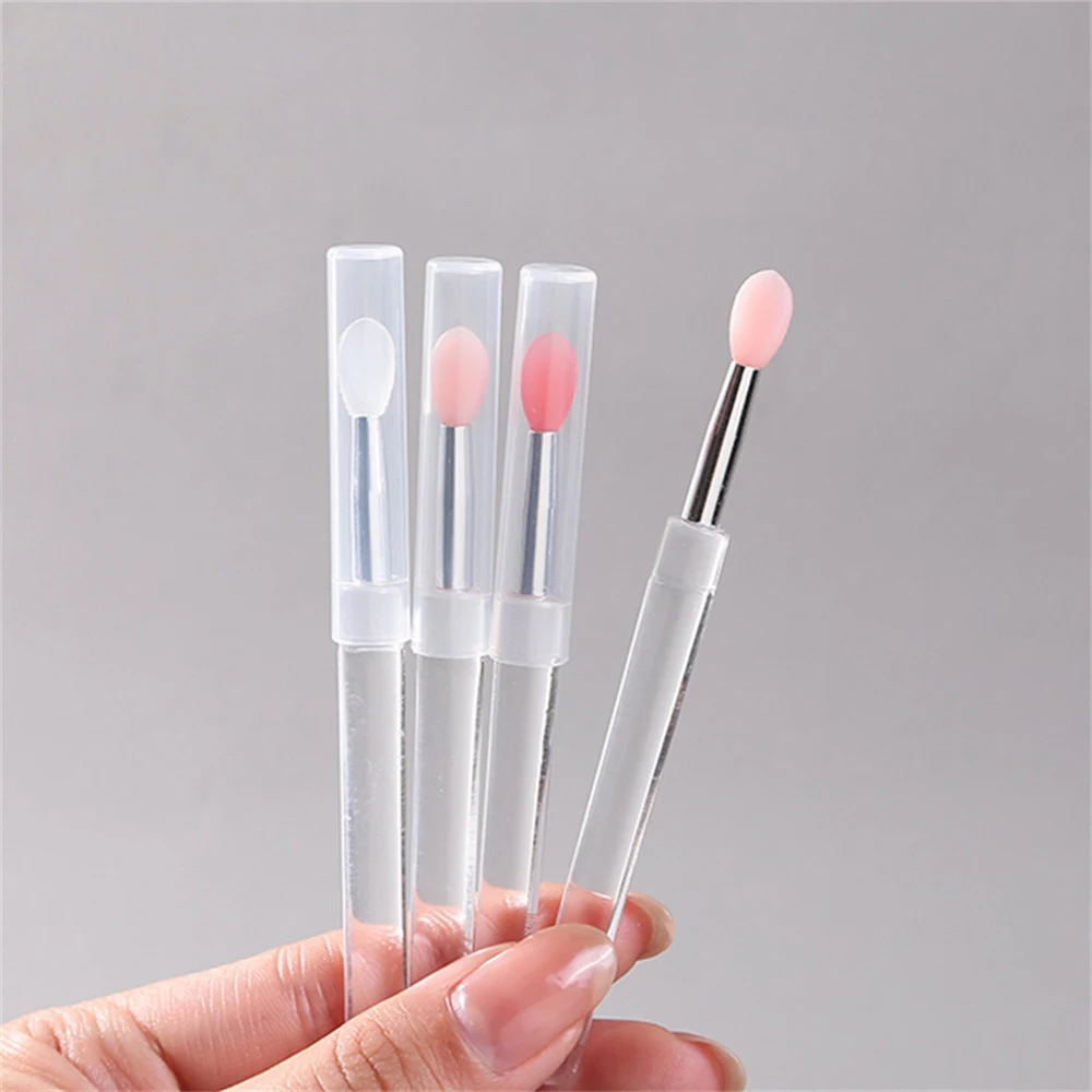 Pincel de silicona portátil con cubierta, aplicador de bálsamo labial suave, multifuncional, brillo de labios, sombra de ojos, maquillaje, 1/3 piezas