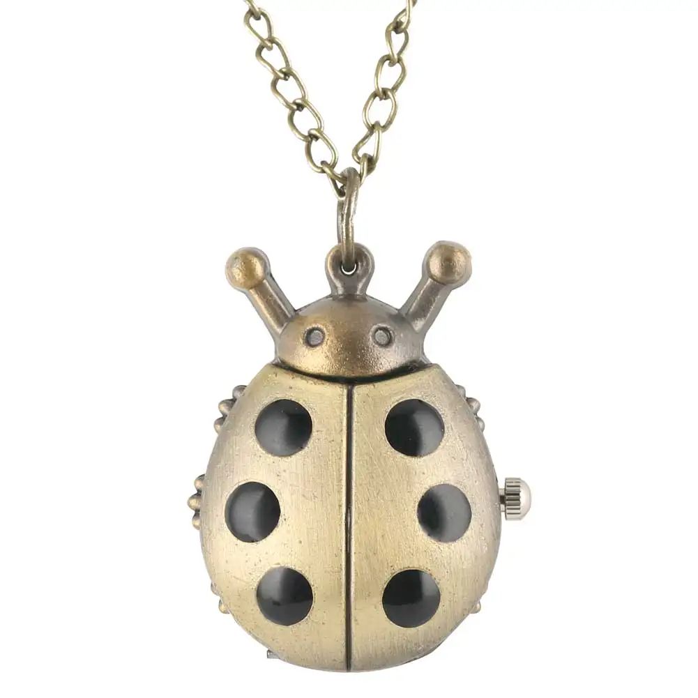 Small Bronze Cute Little Ladybird Pocket Watch Men's Pendant Quartz Clock Mini Ladies Girls Necklace Watches Unique Collectibles