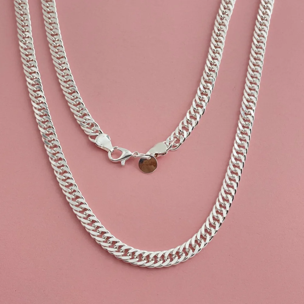 

Adjustable Size 6MM Double Buckle Chain Set 20-60cm Silver&Gold S925 Sterling Silver For Women Fit neck and wrist freely