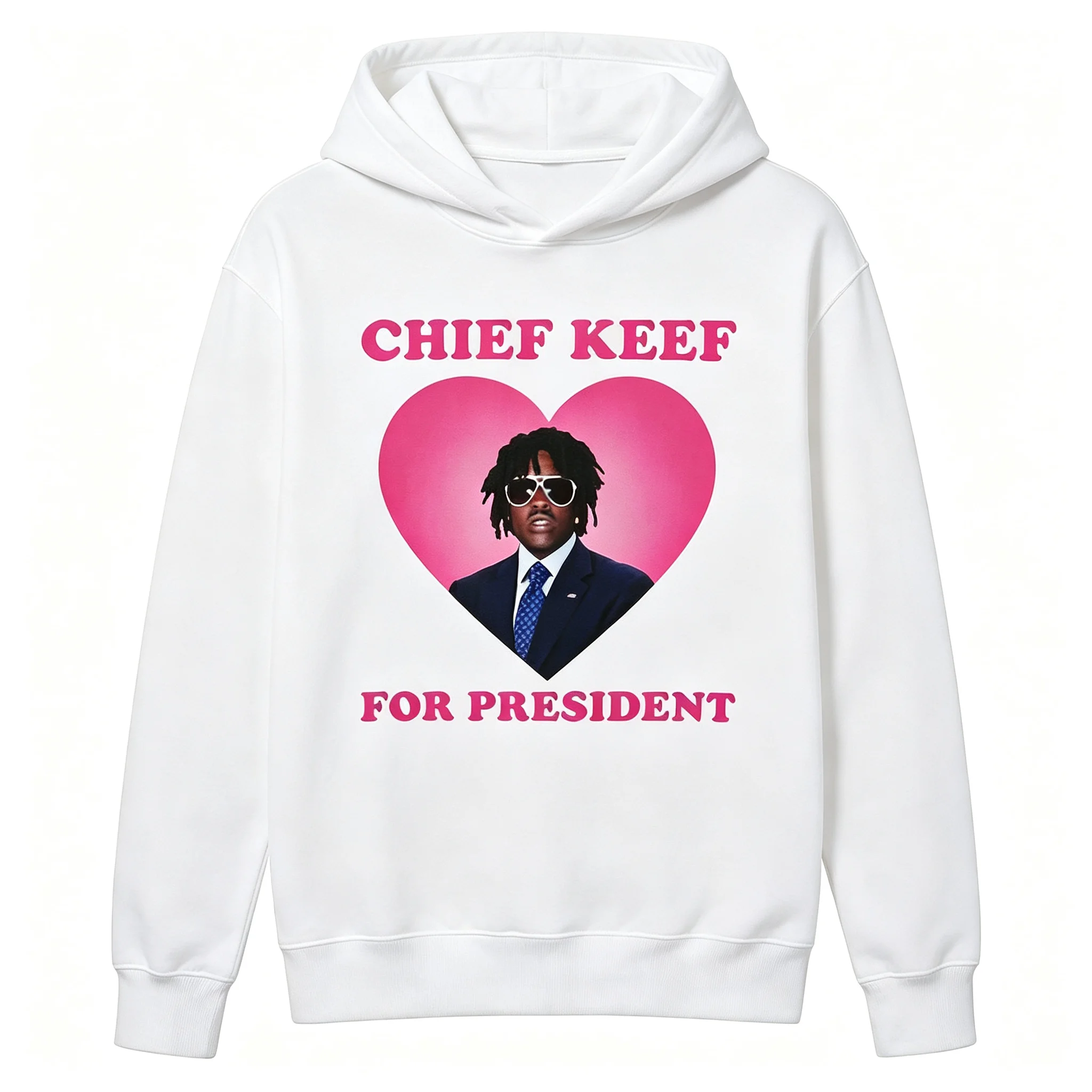 Chief Keef for President Hoodie, Pink Heart Graphic Rapper Hoodie, Unisex Casual Cotton Streetwear