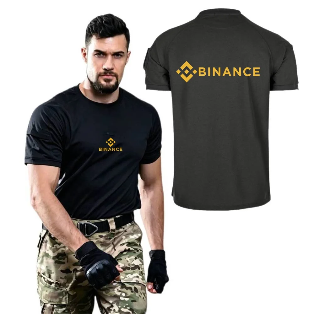 Stylish Men's Tshirt Military Tacitcal Training Short Sleeve Shirts Binance Crypto Man Tops Tee Army Sports Hikiing T-shirt