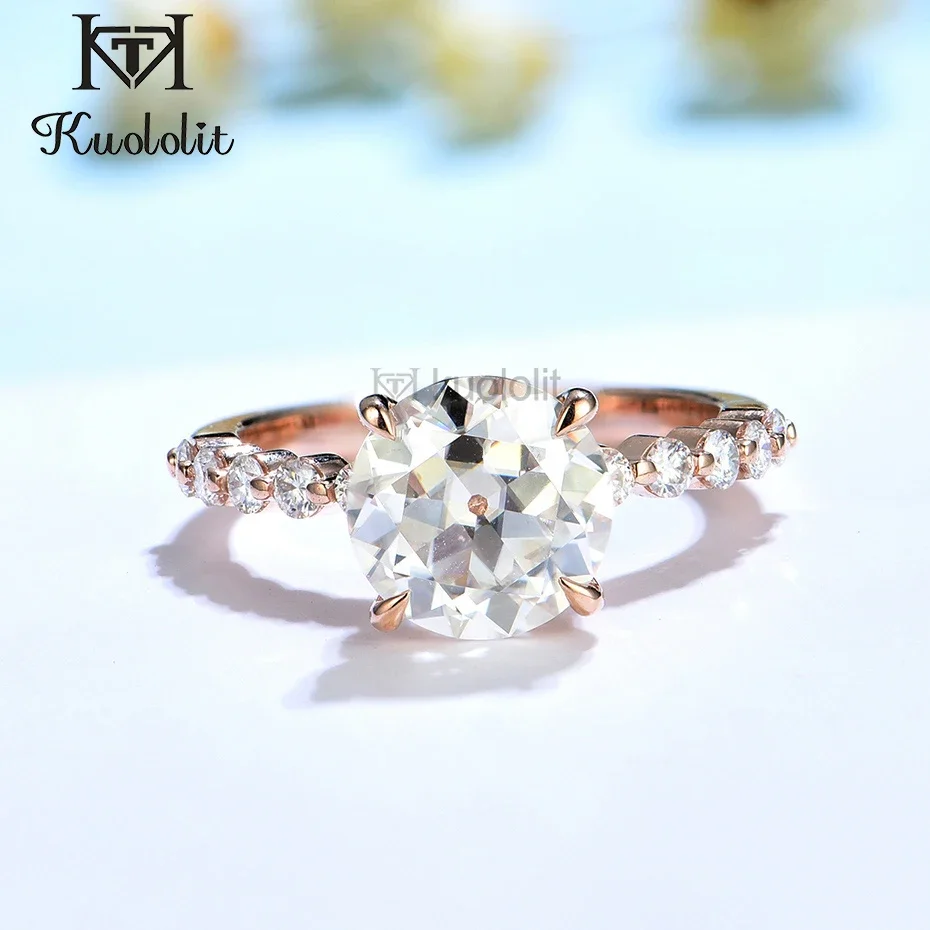 Kuololit OEC Moissanite 14K 10K 585 Rose Gold Rings for Women  2CT 1.2CT Moissanite Bubble Luxury Hide Halo Ring for Engagement