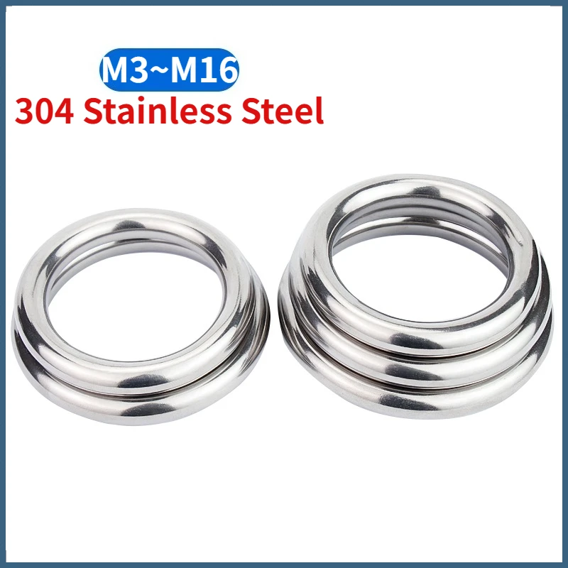M3 M4 M5 M6 M7 M8 M9 M10 - M16 304 Stainless Steel Seamless Welded Round Rings Smooth Solid O-ring Hammock Yoga Connection Ring