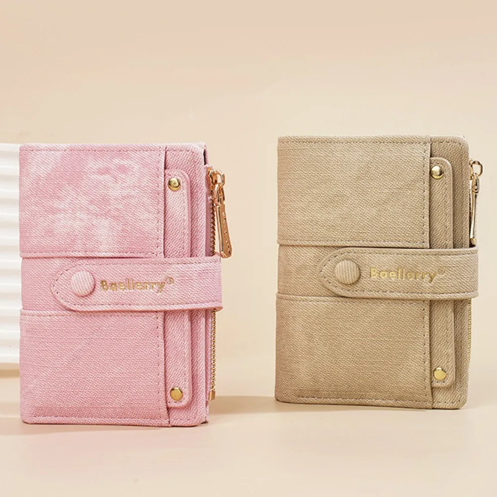 Ins Elegant Women Short Wallet Pu Leather Zipper Closure Brand Female Purses Simple Compact Business Card Holder Evening Out