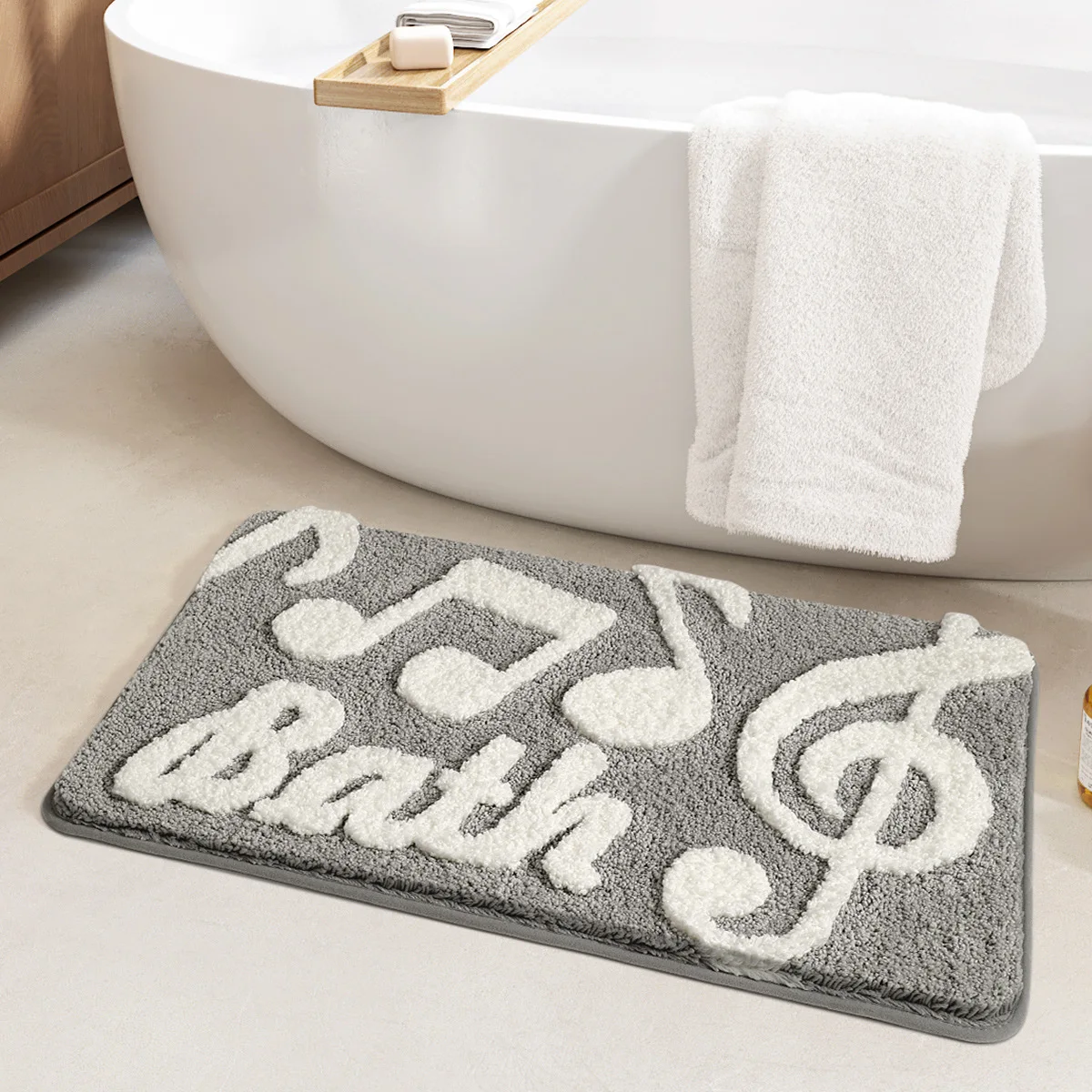 Simple Letter Bath Mats Strong Absorbent Bathroom Rug High Weight Flocking Bathroom Non-slip Foot Mat Washroom Floor Mat