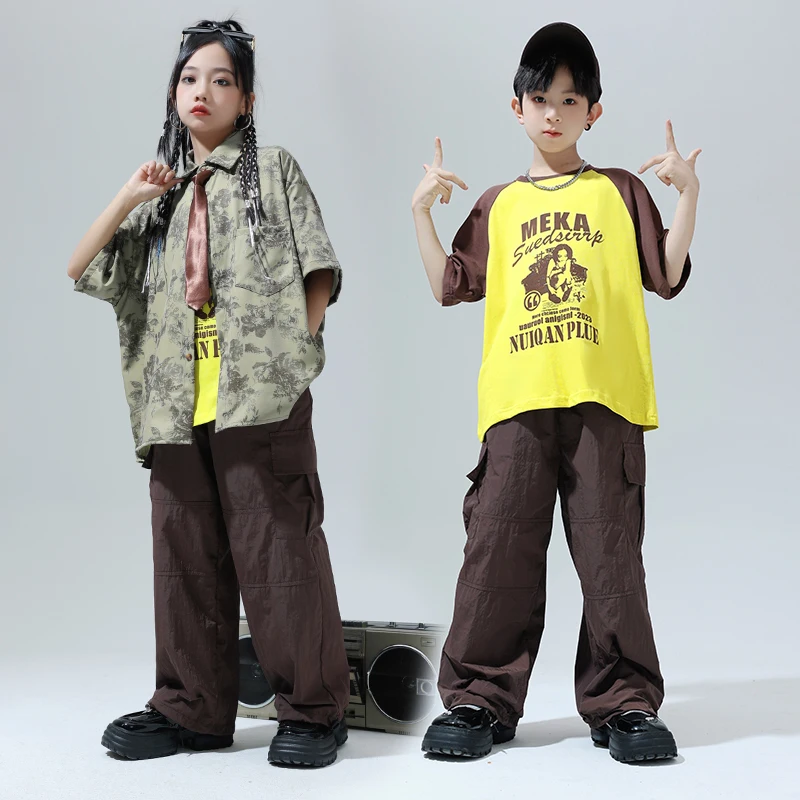 Camisa de manga corta con estampado Vintage para niños, pantalones Cargo para niñas, Hip Hop, conjunto de ropa para niños, ropa de calle de Jazz