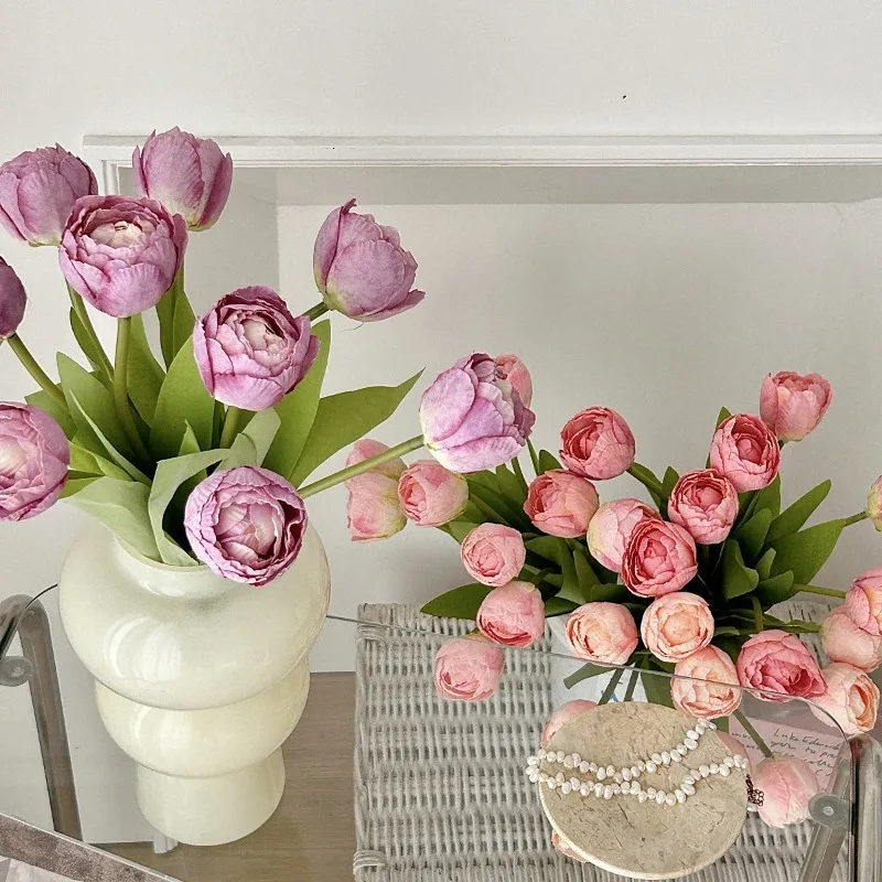

9Pcs Faux Tulips Bouquet Burnt Edge Artificial Tulip Flowers Handheld Bouquet Home Living Room Decor Wedding Party Decoration Di
