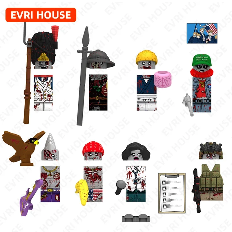 Zombie Mini Action Figures Bricks Movie Game Assembly Building Blocks Toys for Children N117-N124