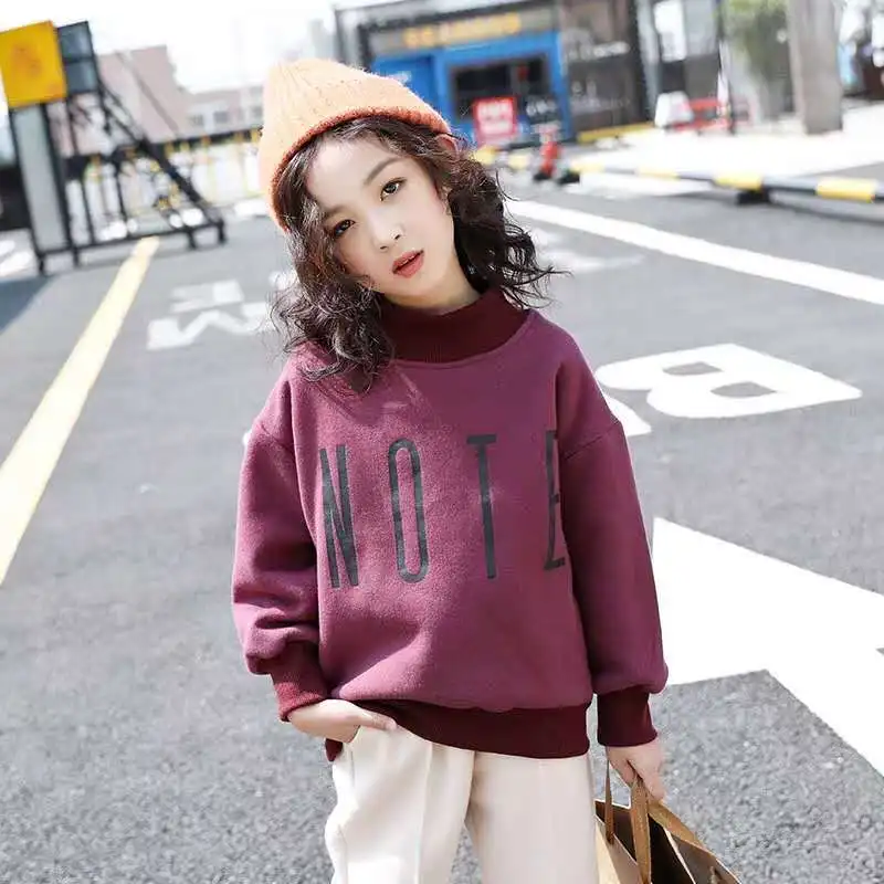 Girls' Sweater Fleece-Lined Thickened Children's Winter Clothing New Half Turtleneck Pullover Children and Teens Bottoming Shirt