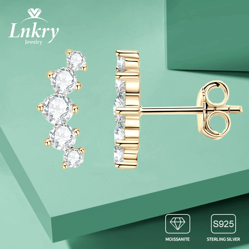 Lnkry D Color 3.2mm&2.8mm&2mm Moissanite Climber Earring Pendientes Plata 925 Sterling Silver Stud Earrings for Women Jewelry