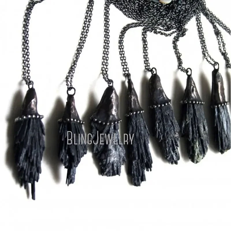 10pcs Goth Vampire Black Kyanite Natural Stone Talisman Necklace Witchcraft Wicca Satan Y2K Statement Jewelry Accessory