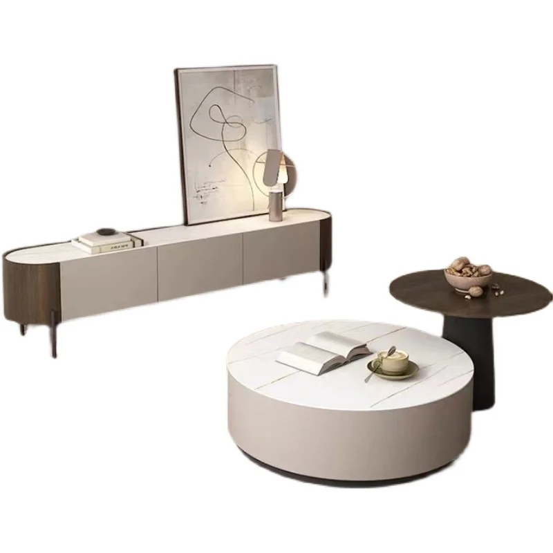

Italian minimalist postmodern high-grade gray TV cabinet modern light luxury high-grade rock slab arc bedroom floor cabinet