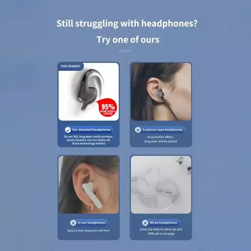 Lekkie słuchawki douszne z technologią przewodnictwa powietrznego dla naturalnego dźwięku - dźwięk radia 9D