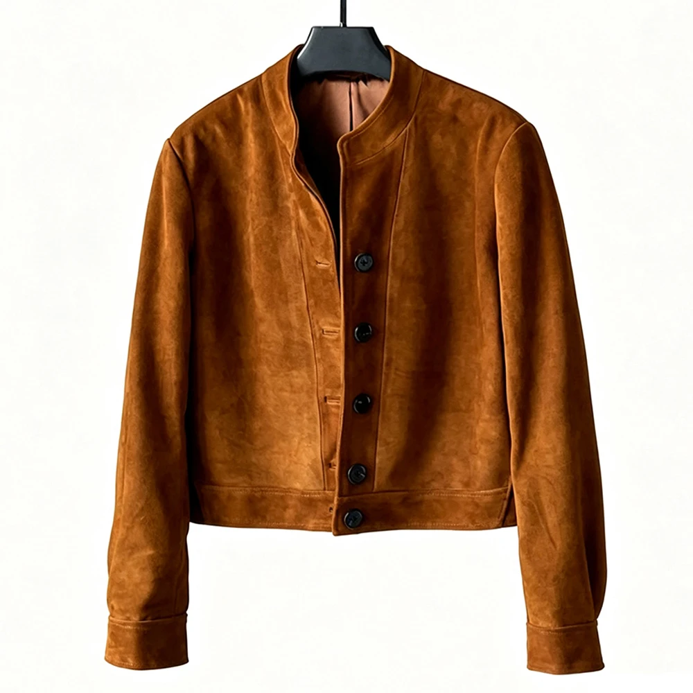 Women Genuine Sheepskin Suede Leather Jacket 2026 Fall Ladies Goatskin Suede Leather Jacket Casual Coffee Real Leather Outerwear