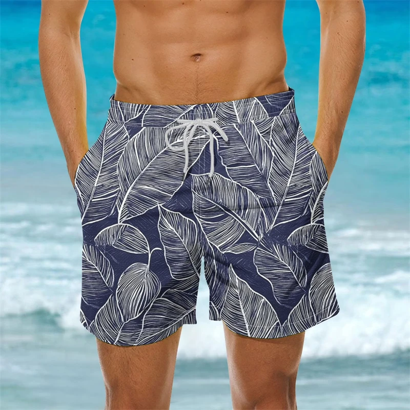 Tropical Plant Pattern Men's Sportswear Beach Shorts 3D Print Men Shorts Summer lightweight Quick Drying Casual Men Beach Shorts