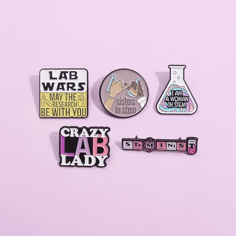 Crazy Lab Lady Enamel Pins Cartoon Metal Brooches Lab Wars May The Research Be With You Lapel Badge Gift for Friends Wholesale