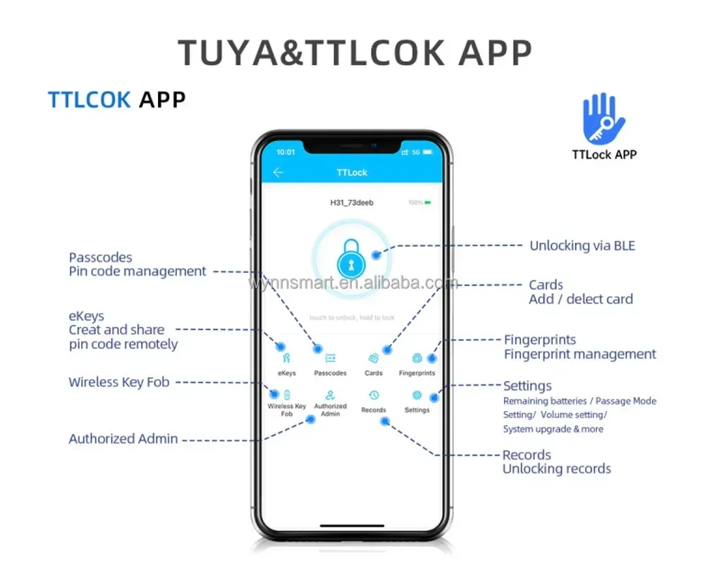 Дверной смарт-замок Tuya с Wi-Fi, полностью автоматический, с Биометрическим распознаванием отпечатков пальцев, серебристый, в облаке