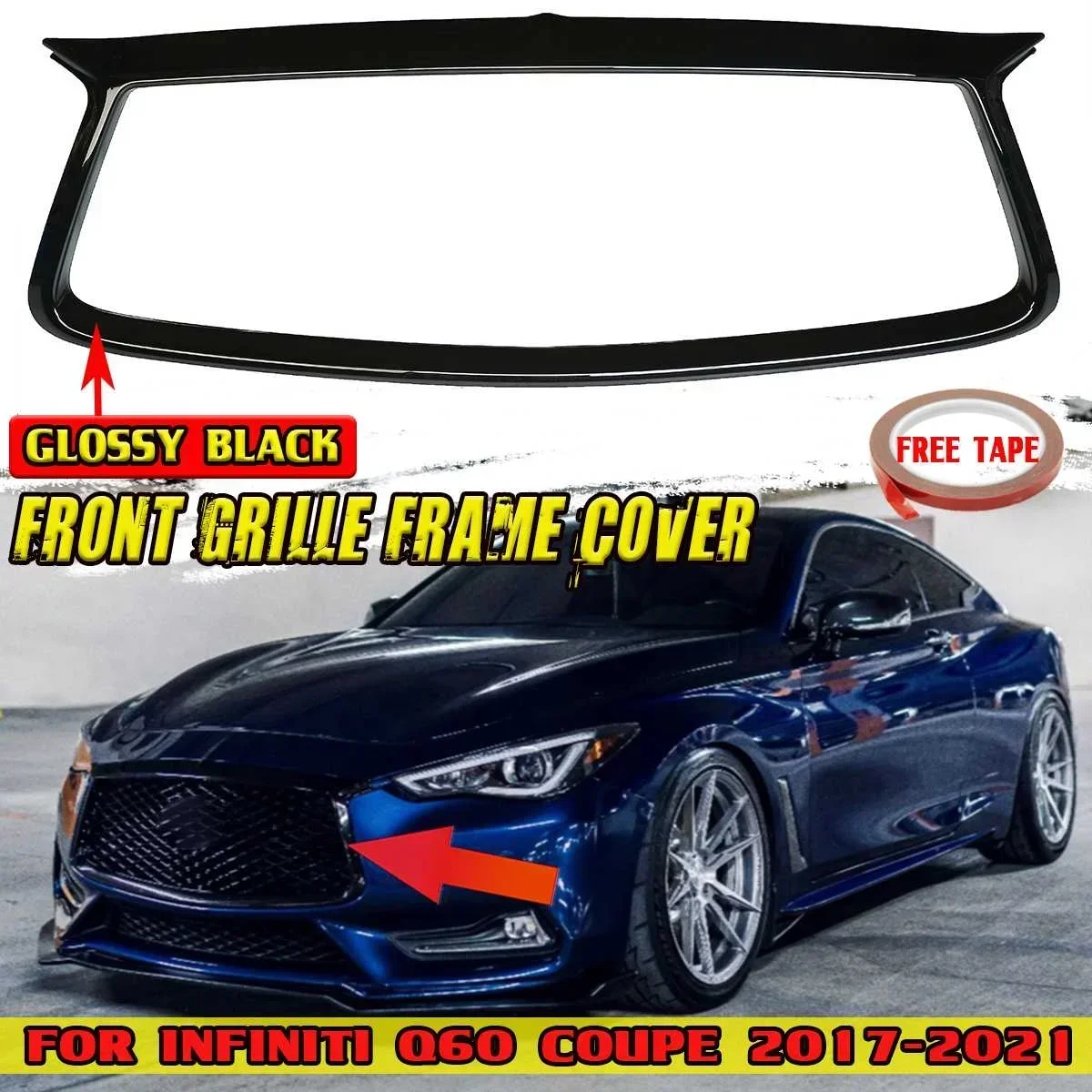 

ABS Q60 Car Front Grill Grille Frame Cover For Infiniti Q60 Coupe 2017-2021 Front Racing Grill Outline Trim Cover Protector