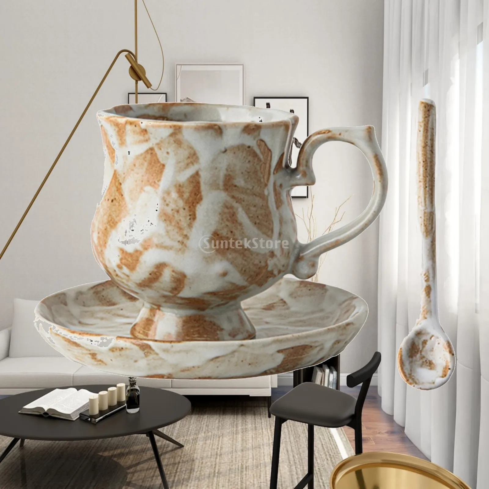 Tea Cup and Saucer Set Latte Mug with Floral Design Creative Elegant Porcelain