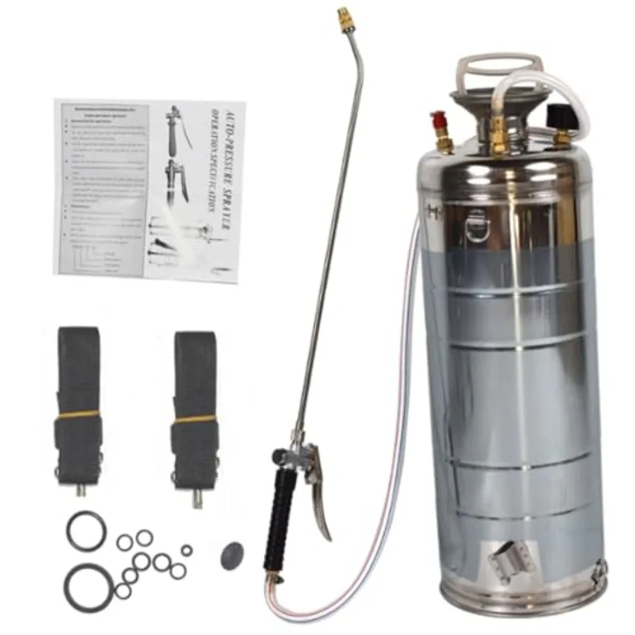 

Сверхмощный распылитель из нержавеющей стали на 3 галлона, 16 л, всего 12 л, рабочий объем, 20 дюймов, палочка, шланг 3 фута, регулируемая насадка, ручной насос-распылитель