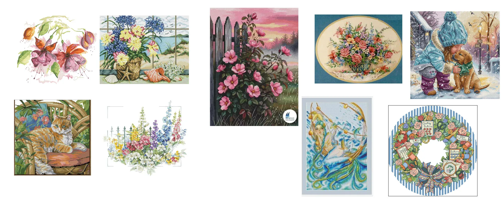 Cross Stitch Kit  Black tea flowers by the fence 35-44 Cross stich Kits Homfun Craft Cross Stich Painting Decorations For Home