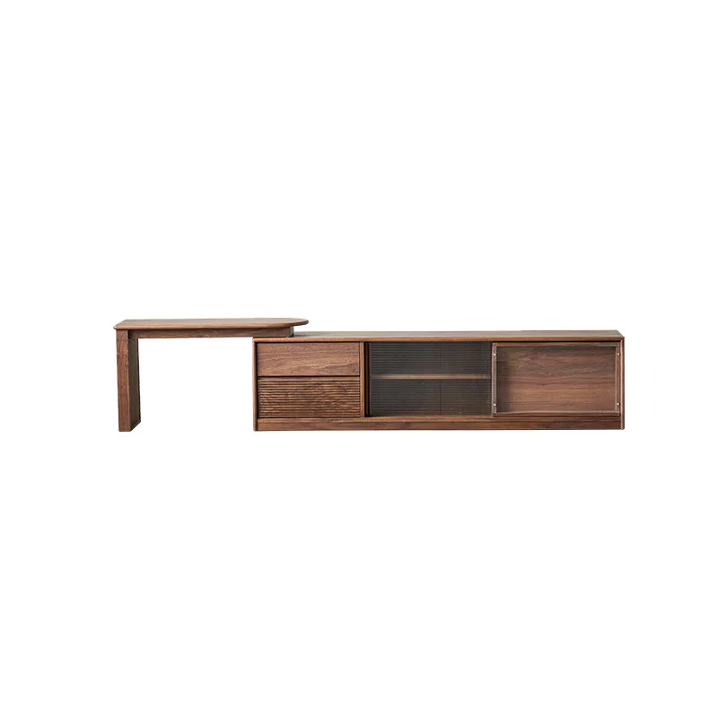 

North American black walnut Nordic solid wood telescopic TV cabinet combination landing