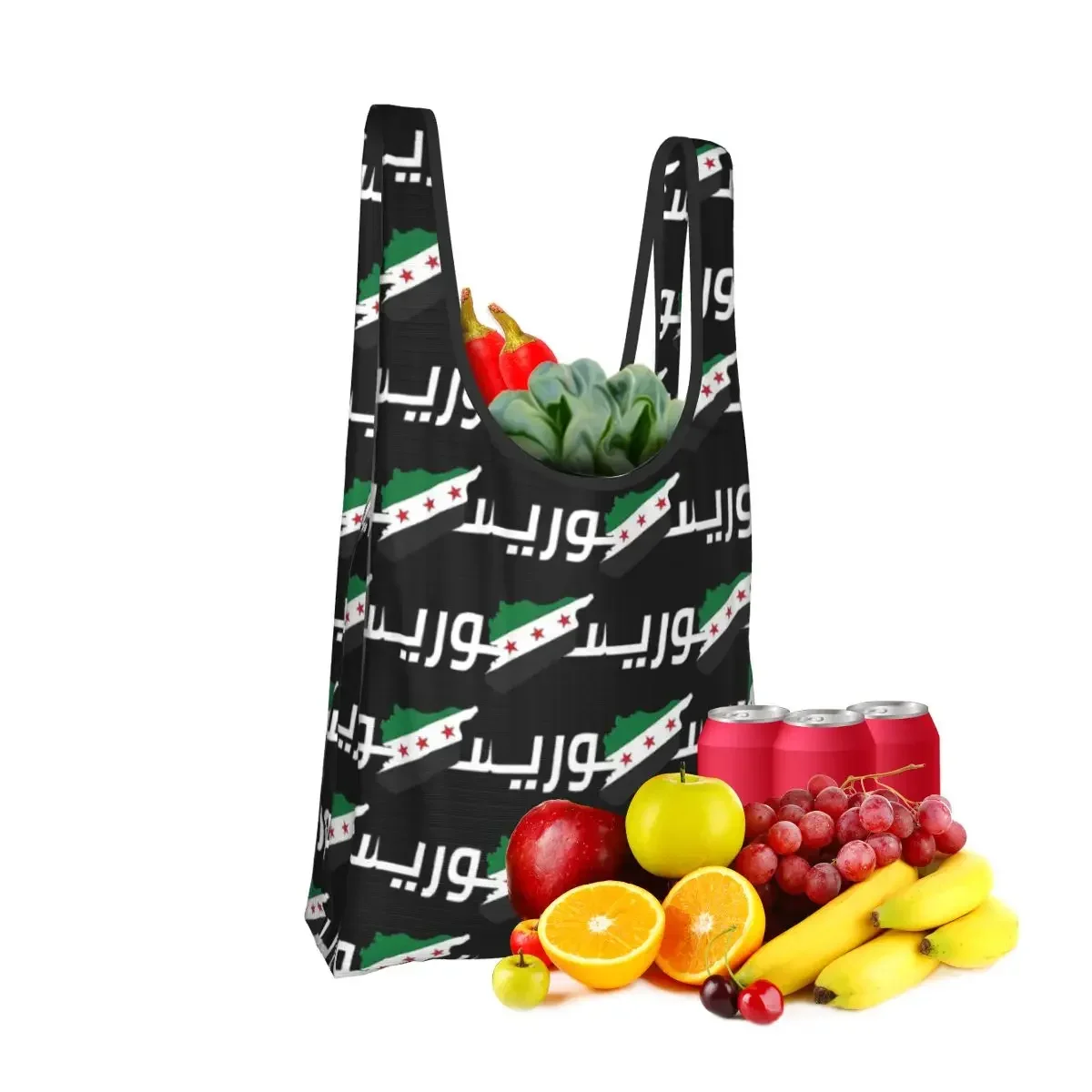 Syria Independence Map Flag Arabic Name Shopping Bag Portable Tote Bags Reusable Shoulder Shopper Bag Groceries Handbag