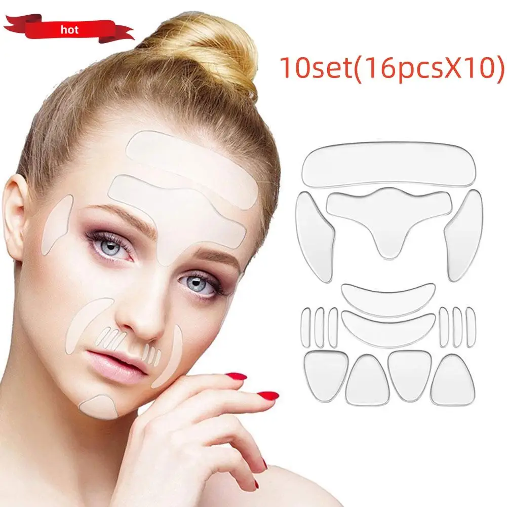 10set (160pcs) Reusable Face Wrinkle Remover tapes Silicone Anti-wrinkle Face Forehead Cheek Chin Sticker Anti Aging Skin Care