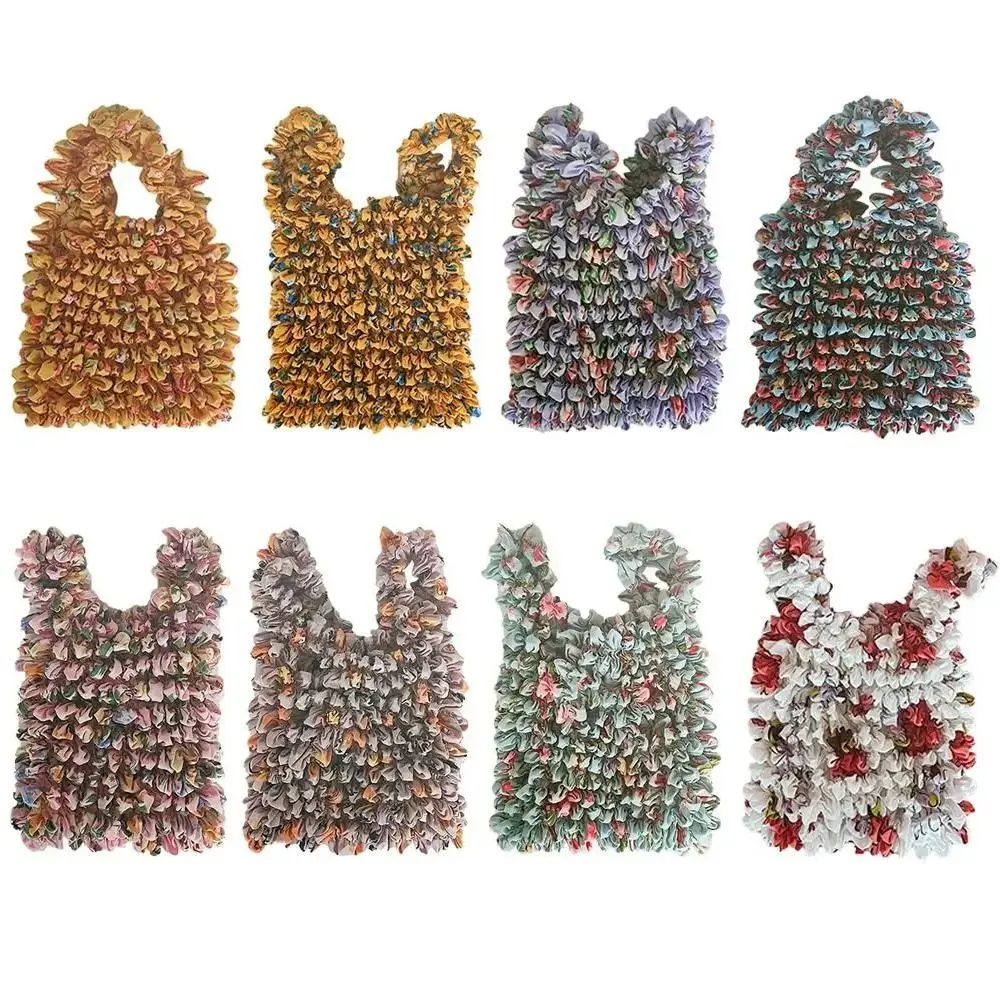 

Portable Bubble Foldable Stretch Bag Elastic Chiffon Handheld Shopping Bag Reusable Flower Floral Paddy Bag Snack