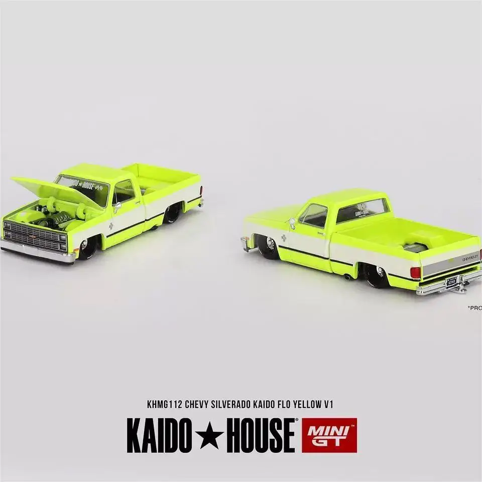 

TSM KAIDO HOUSE MINI GT 1/64 KHMG112 silverado Kaido Flo Yellow V1 Varnish Chase Die-cast alloy car model