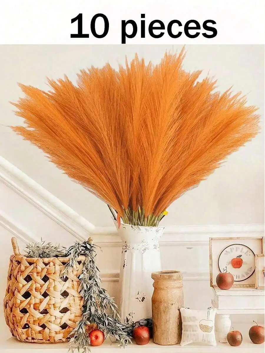 5pcs Artificial Fluffy Blue Pampas Grass Decor For Vase Farmhouse Wedding Home - Detail 1
