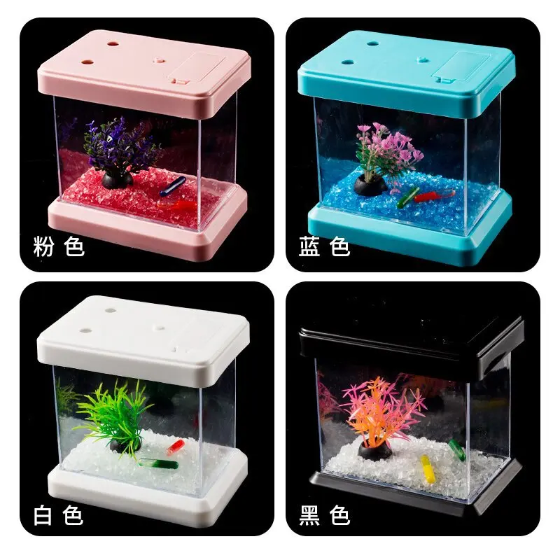 Colorful Color Changing Creative Light Bucket Plastic Fish Tank Removable Desktop Viewing Landscaping Box Mini Aquarium For Kids