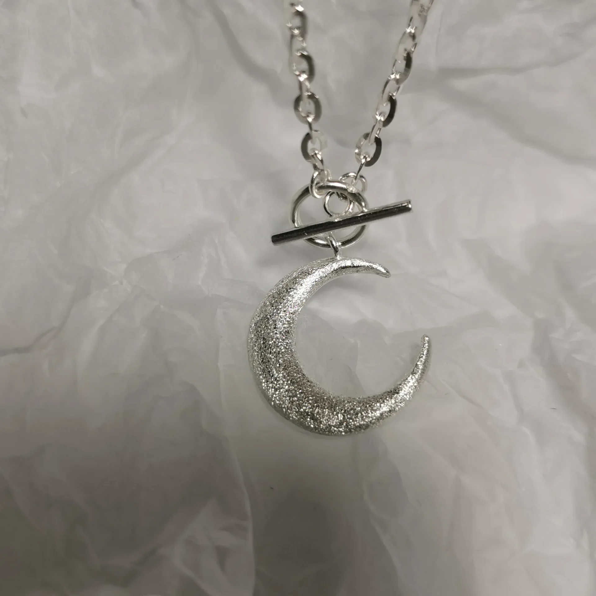 925 Sterling Silver Minimalist Shine Moon Pendant Necklace Clavicle Chain Meniscus Necklace For Women Wedding Party Jewelry Gift